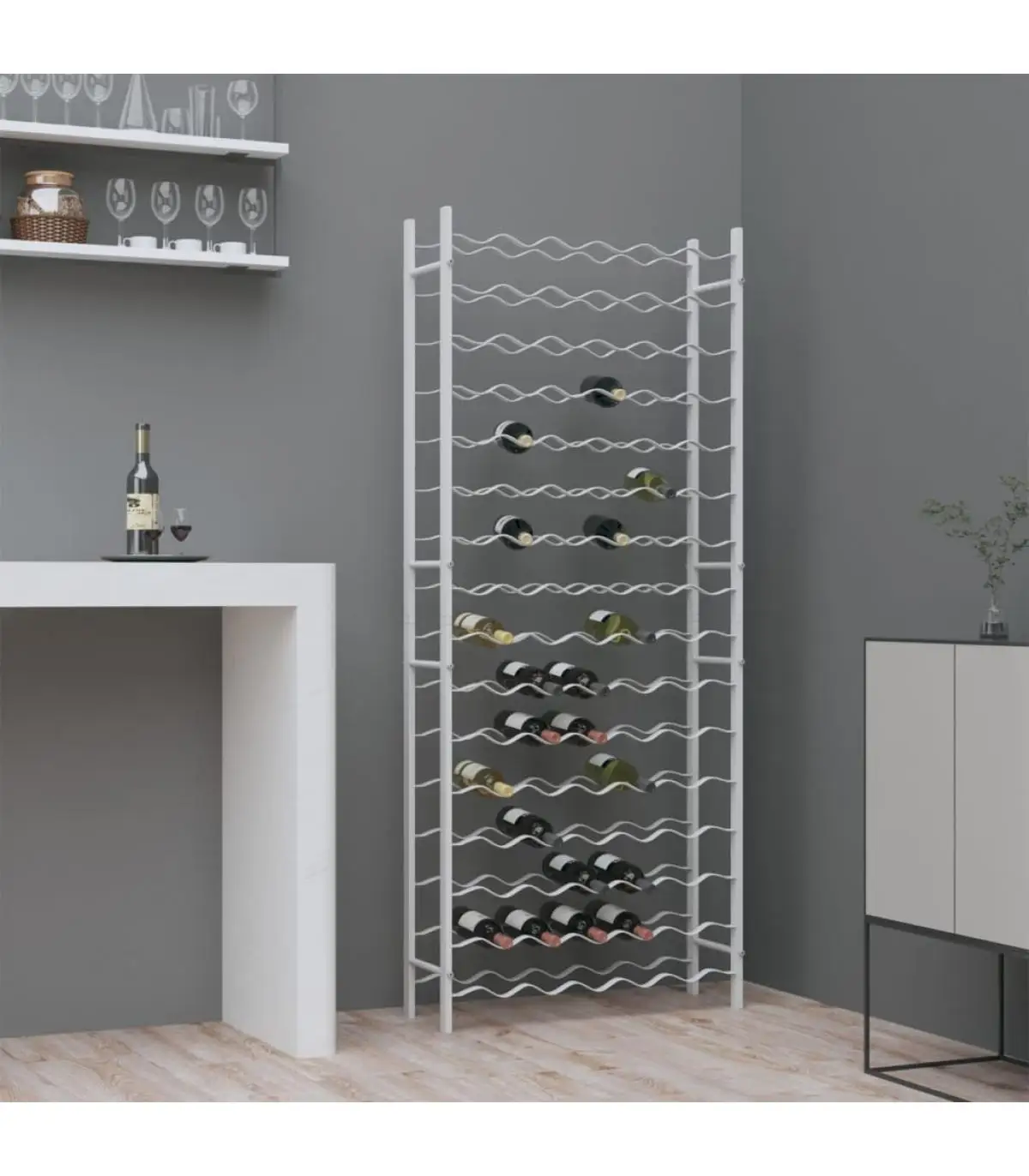 Wine rinks for 96 white metal bottles