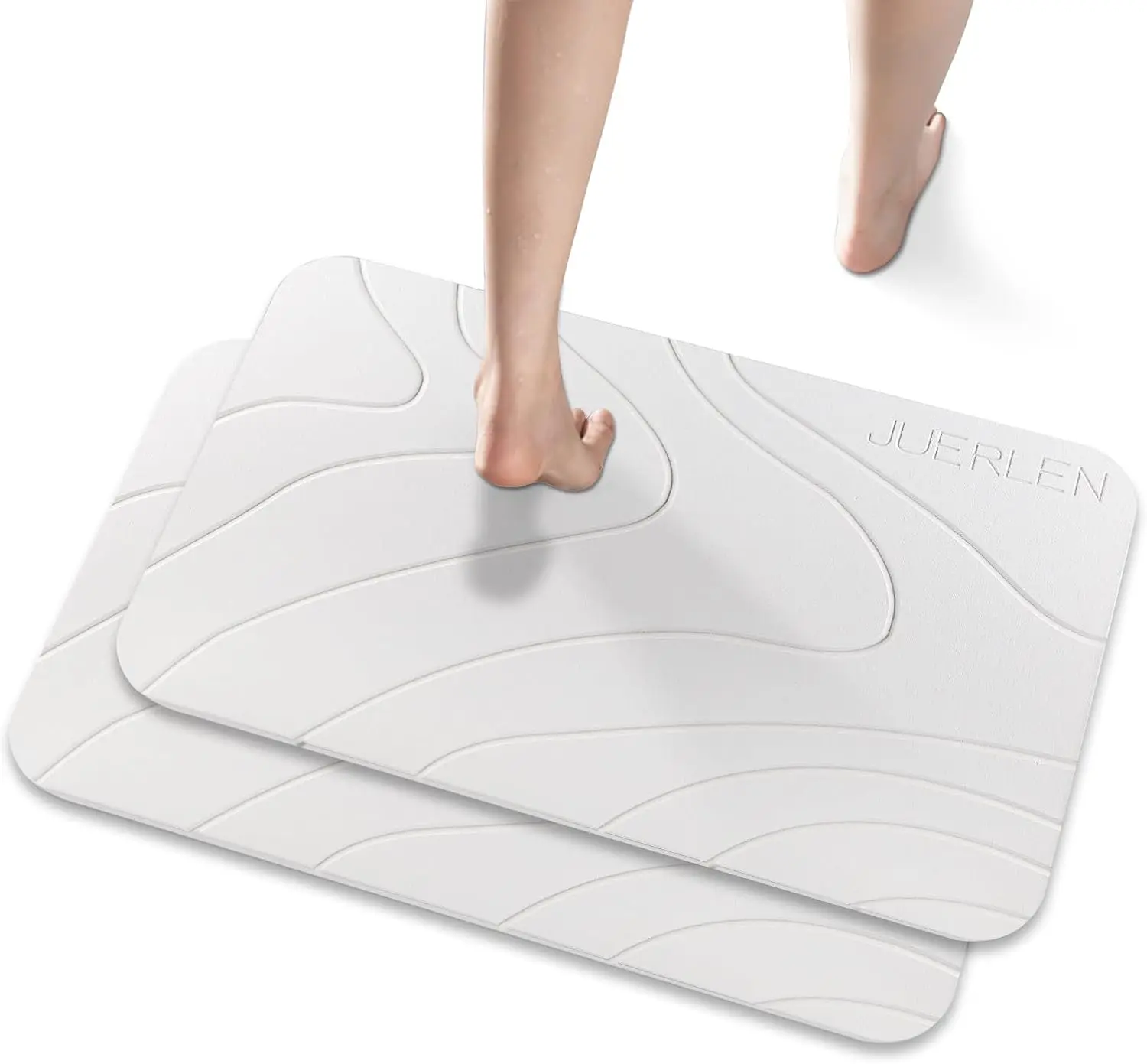 

Набор из 2 ковриков для ванной из диатомитовой земли, нескользящие, быстросохнущие, супервпитывающие, для душа, белый волнообразный дизайн