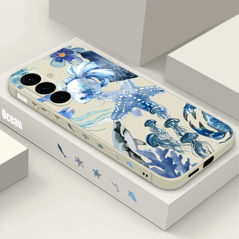 Blaue Seestern-Quallen-Handyhülle für Samsung Galaxy A56 A17 A16 A36 A55 A54 A15 5G S25 S24 FE S22 S23 S24 Ultra Plus TPU-Abdeckung