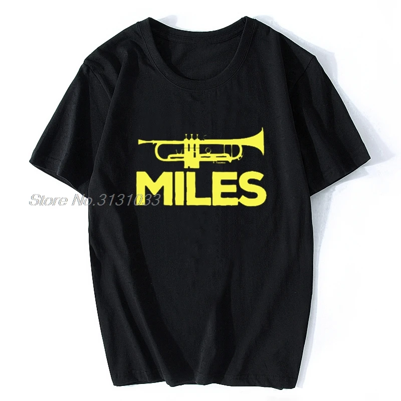 NEW Miles Davis Trumpet Logo Printed T Shirt Men Summer Stylish Tee Shirt Round Collar Short Sleeve Cotton Tops Tees Plus Size