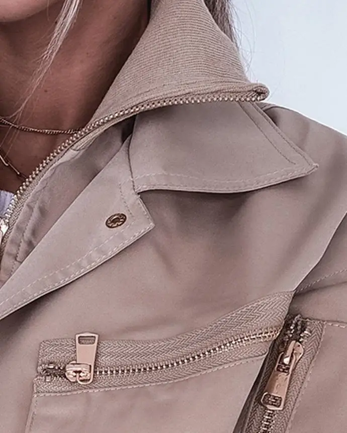 Women's Jacket 2025 Spring Autumn New Cargo Pockets Button Front Crop Jacket Casual Turn-Down Collar Long Sleeve Windproof Coat