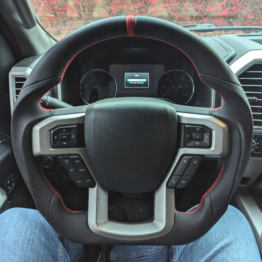 

Для Ford F150 2015-2020: Кожаный руль с подогревом (без подрулевых лепестков), красная строчка, аксессуары для интерьера автомобиля