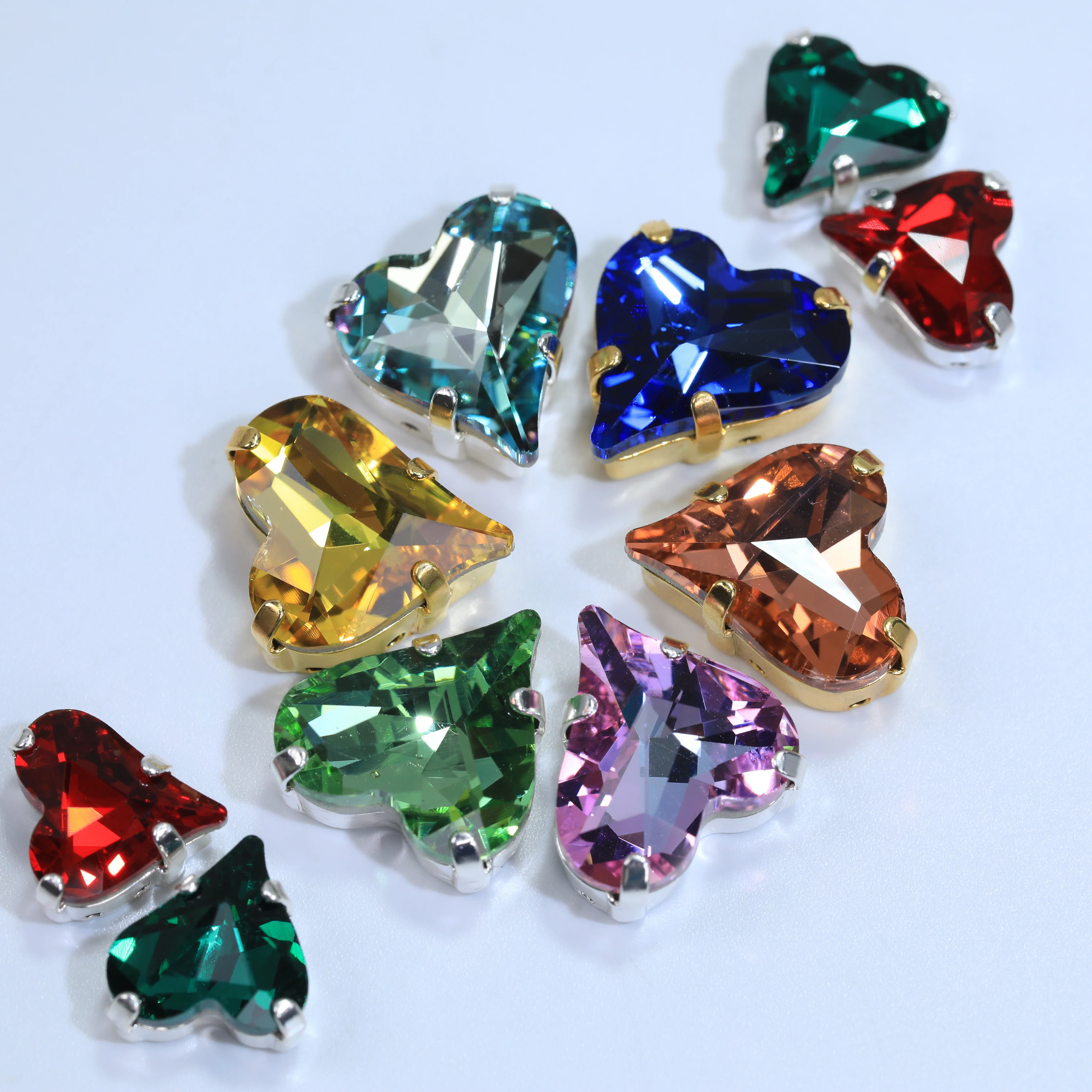 Sweet Heart Sew On Crystal Rhinestones Strass Silver Gold Base  For Bridal Dress Shoes DIY Jewelry Making Decoration Wholesale
