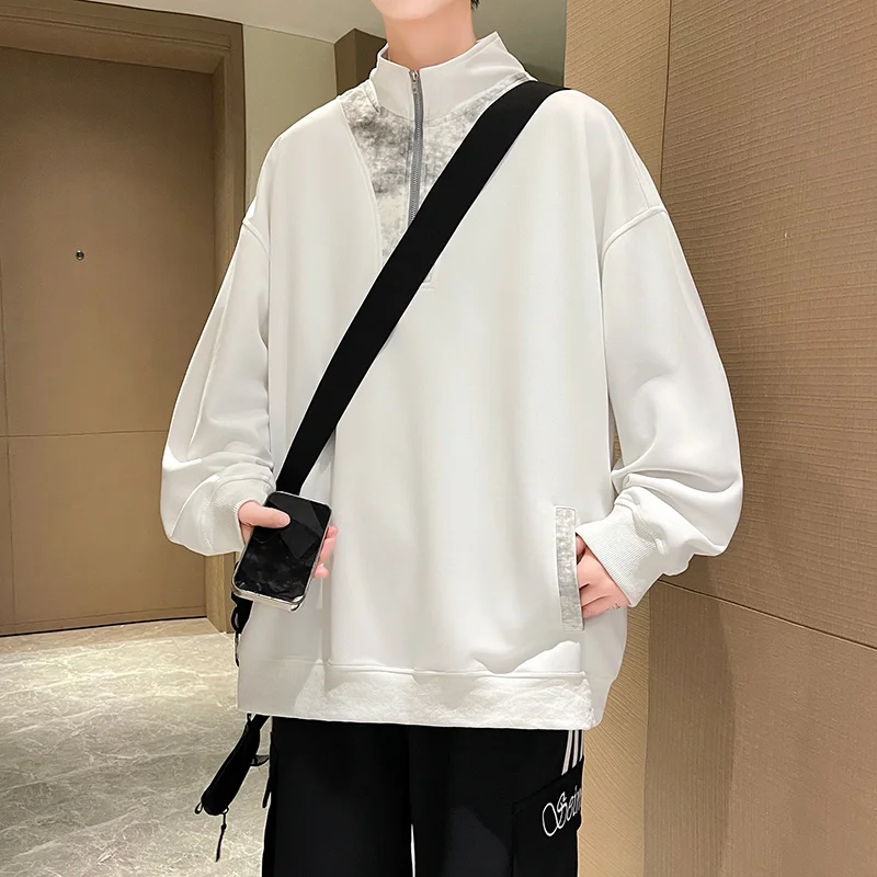 

Мужская толстовка, повседневный универсальный пуловер с воротником-стойкой и длинными рукавами, рубашка-поло для мужчин