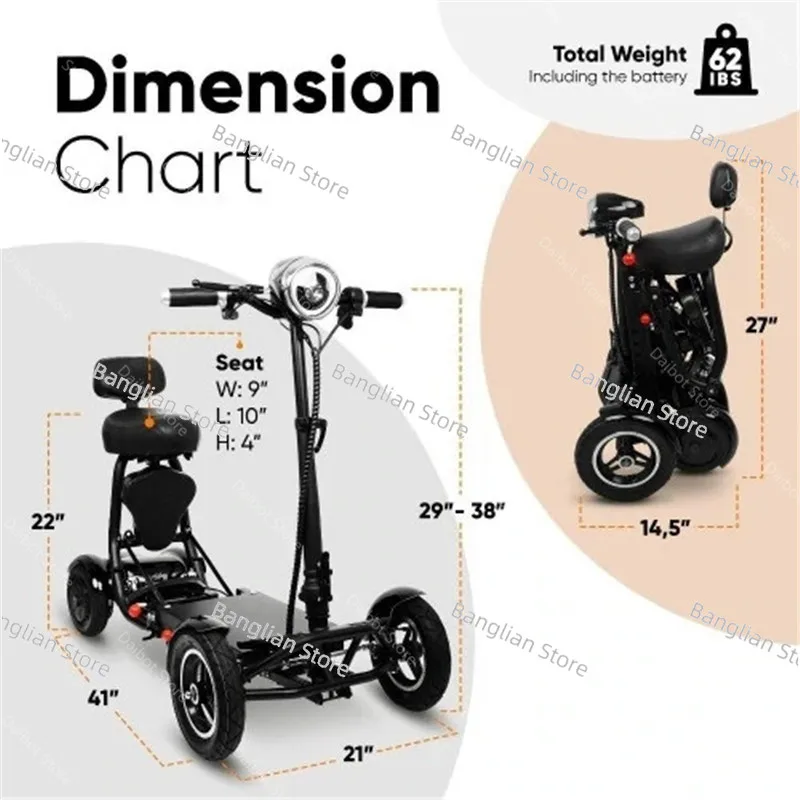 Foldable Electric Scooter for Old People, Mobility Scooter, 4 Wheels, 250W, Dual Motor, Portable, Foldable, Travel, Seniors