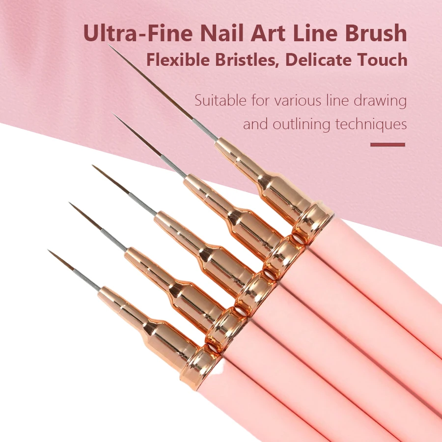 5-teiliges Nail Art Liner-Pinsel-Set für Acryl-Gel-Nagellack, französische Streifen, Strichlinienmalerei, Zeichnung, Blumenstift, Maniküre-Werkzeug – Detail 2