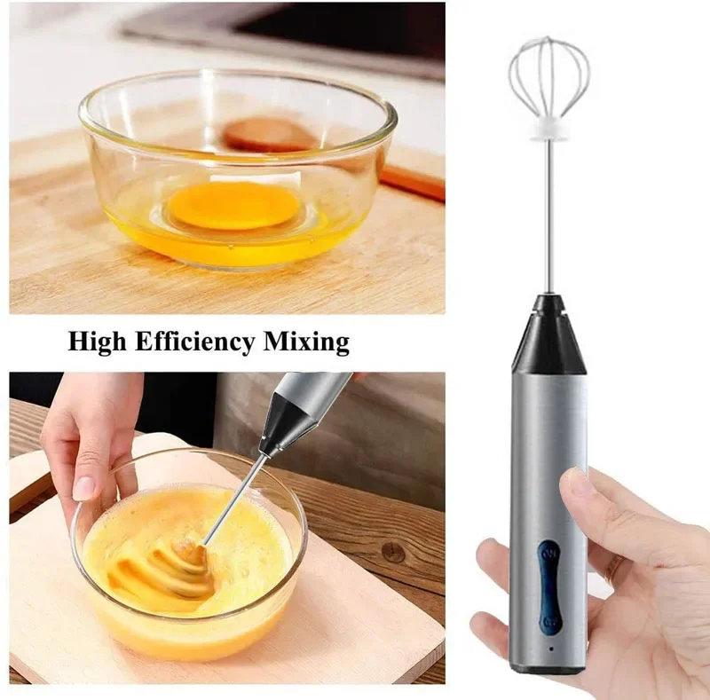 3 In 1 Portable Electric Milk Frother USB Stainless Steel Milk Frother Maker Handheld Foamer Egg-whisk Coffee Frothing Wand