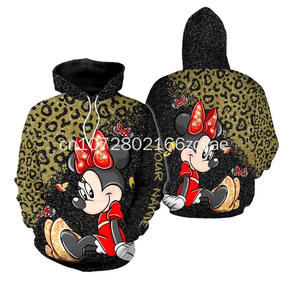 

Summer New Disney Minnie Mouse 3D Printed Hoodie Personalized Men's and Women's Leisure Sports Pullover Hoodie