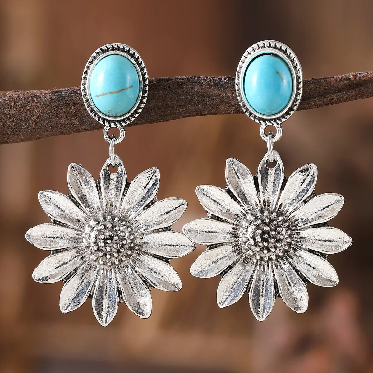 diy-accessories-amazon's-new-retro-turquoise-alloy-pendant-earrings-cross-border-niche-simple-versatile-ear-jewelry-wholesale