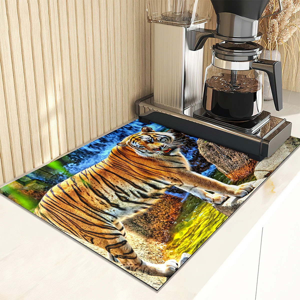 Wild Animals Tiger Design Dish Drying Mat Super Absorbent Kitchen Counter Drain Pads Tableware Cup Bottle Sink Waterproof Mats