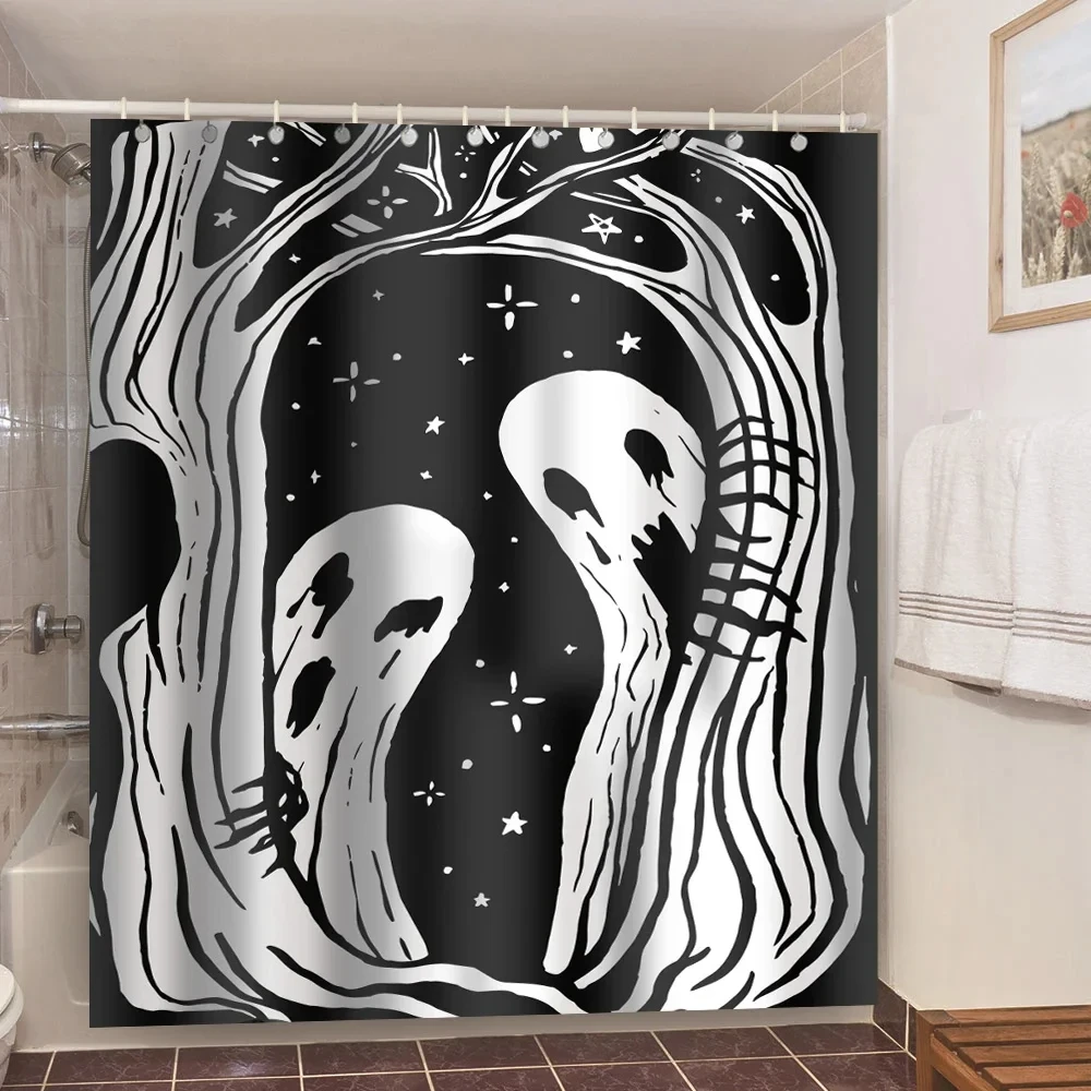 Skull Shower Curtain Waterproof Polyester Fabric Gothic Halloween Sexy Woman Love Print Shower Curtain Cortina De La Ducha