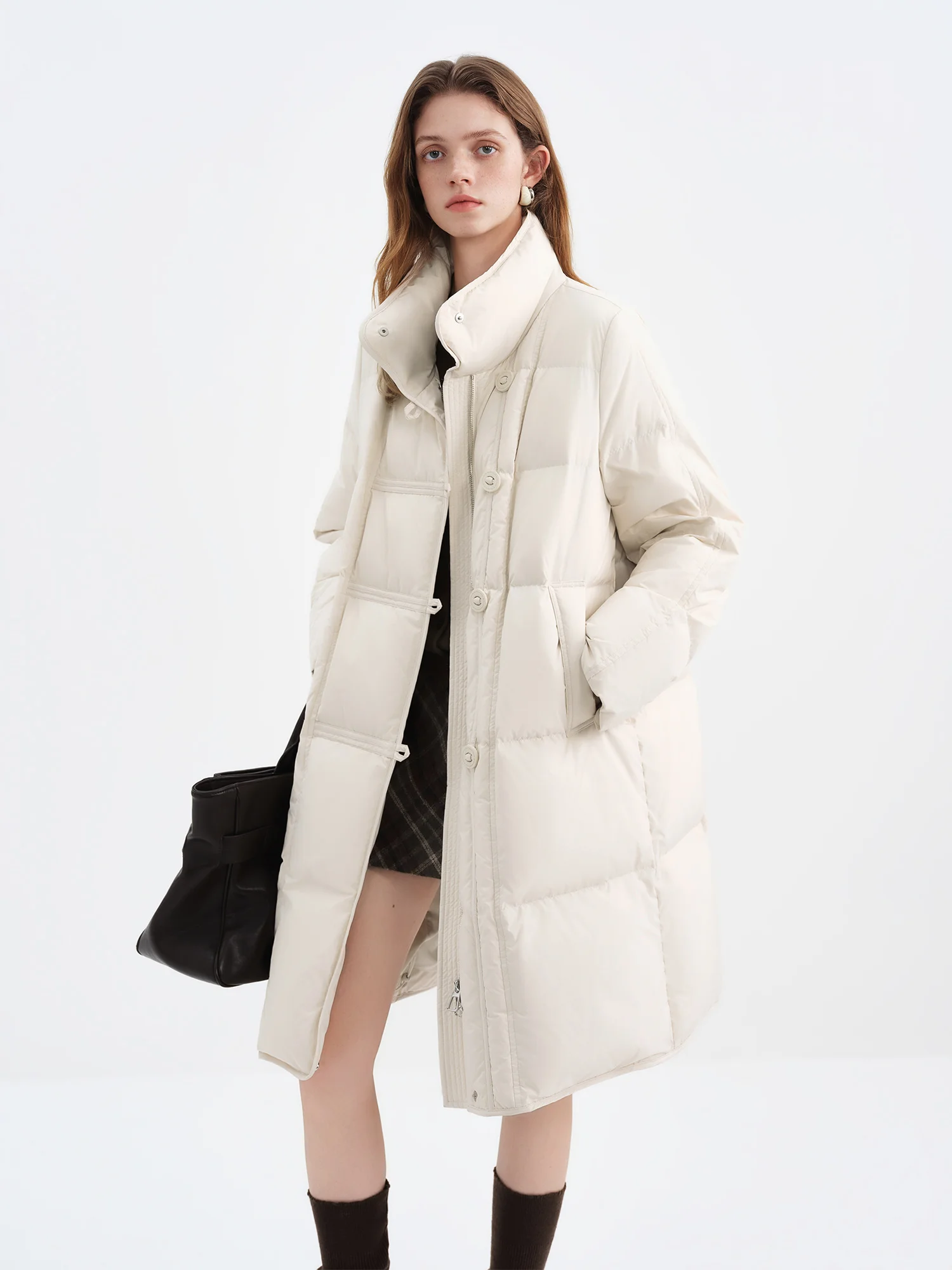 FSLE الوقوف طوق انفصال متماسكة قبعة المجهزة الخصر أسفل سترة للنساء شتاء 2025 مجموعة جديدة 90% الأبيض بطة أسفل معاطف