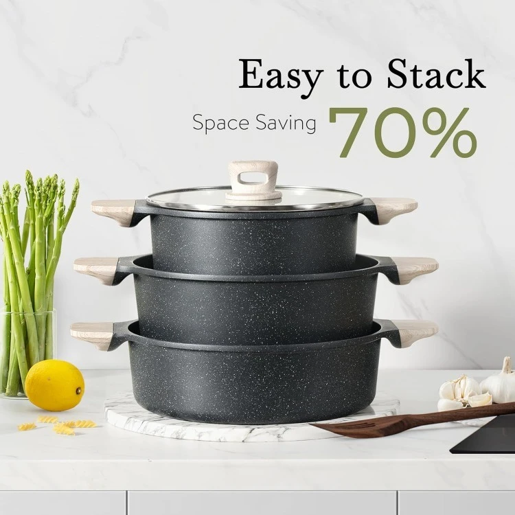 Nonstick Pots and Pans Set, Cookware Set Induction Kitchen Cooking Set w/Stock pot & Saucepans, CLassic Black 13pcs