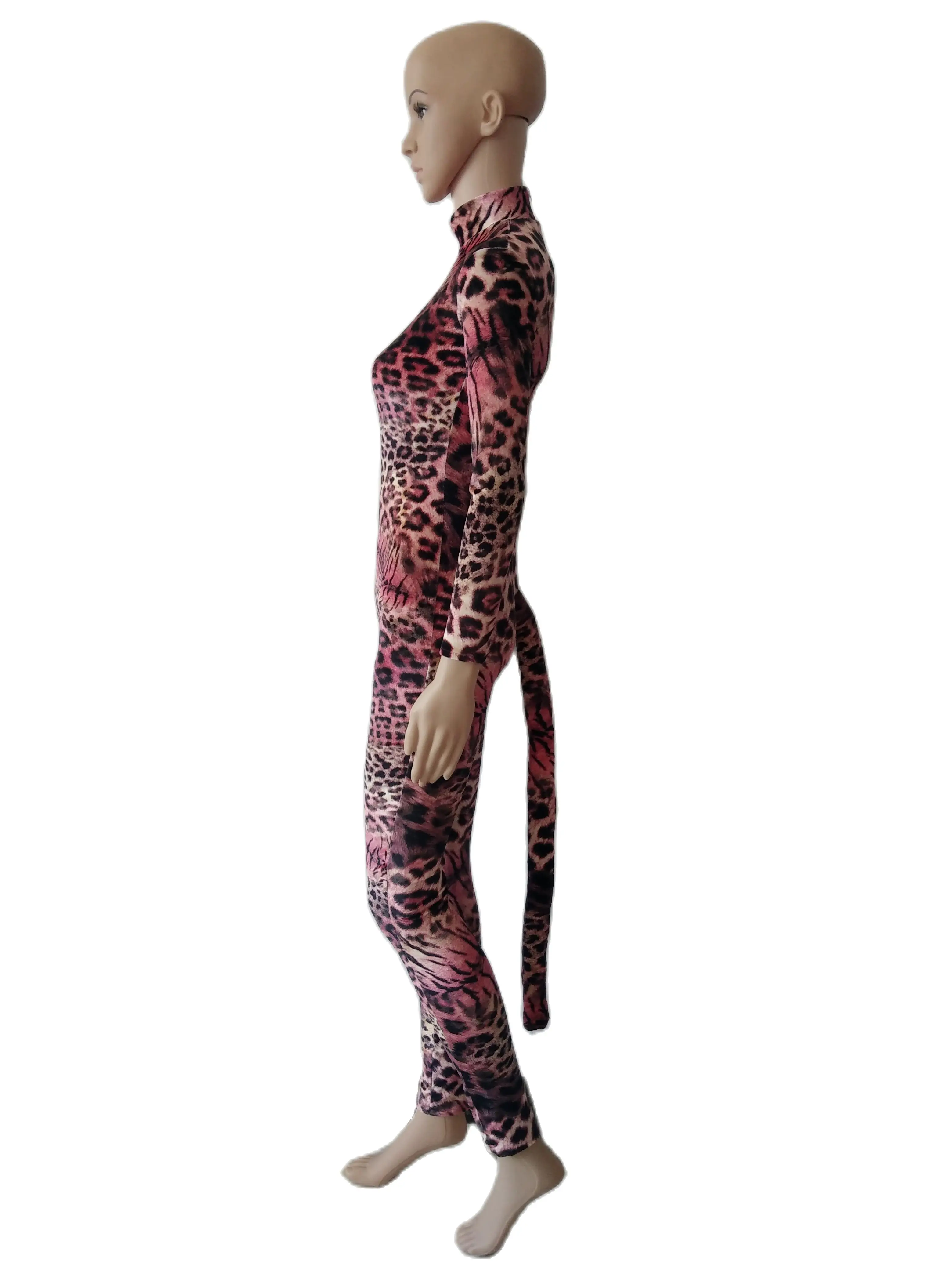 Catsuit de Tigre Rouge en Velours pour Halloween, Combinaison Zentai Trempée de Queue, Performance sur Scène