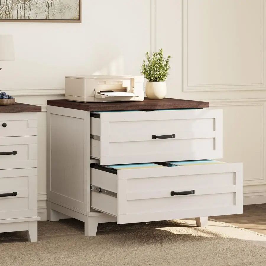 خزانة ملفات ذات درجين، خزانة ملفات جانبية للتخزين الخشبي مع أدراج تمديد كاملة، منظم متعدد المشاهد لمكتب غرفة النوم