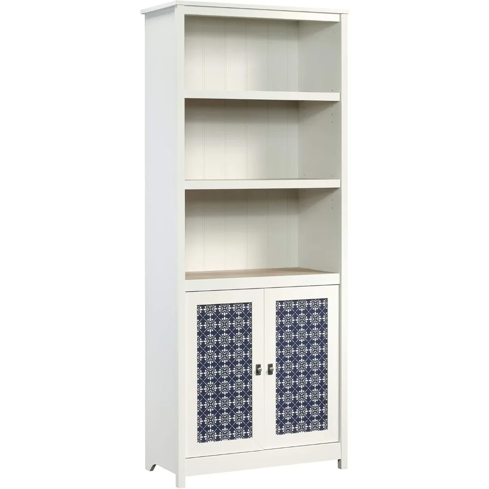 

"soft white cottage style bookshelf with storage and adjustable shelves, including doored library cabinet"