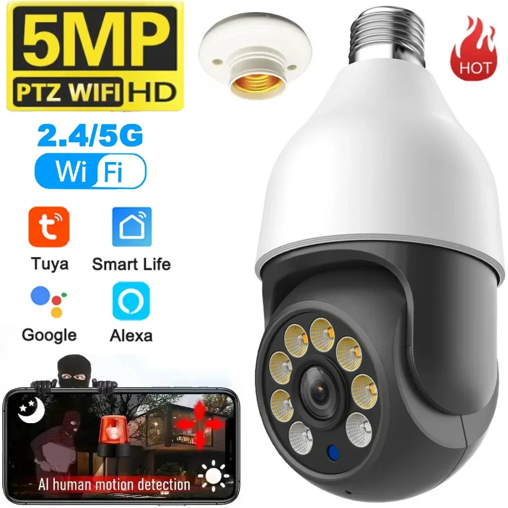 5MP 5G Bulb Camera E27 WiFi TUYA Smart Life PTZ IP CCTV Outdoor Night Vision 3MP Security Video Bulb Surveillance Camera TUYA