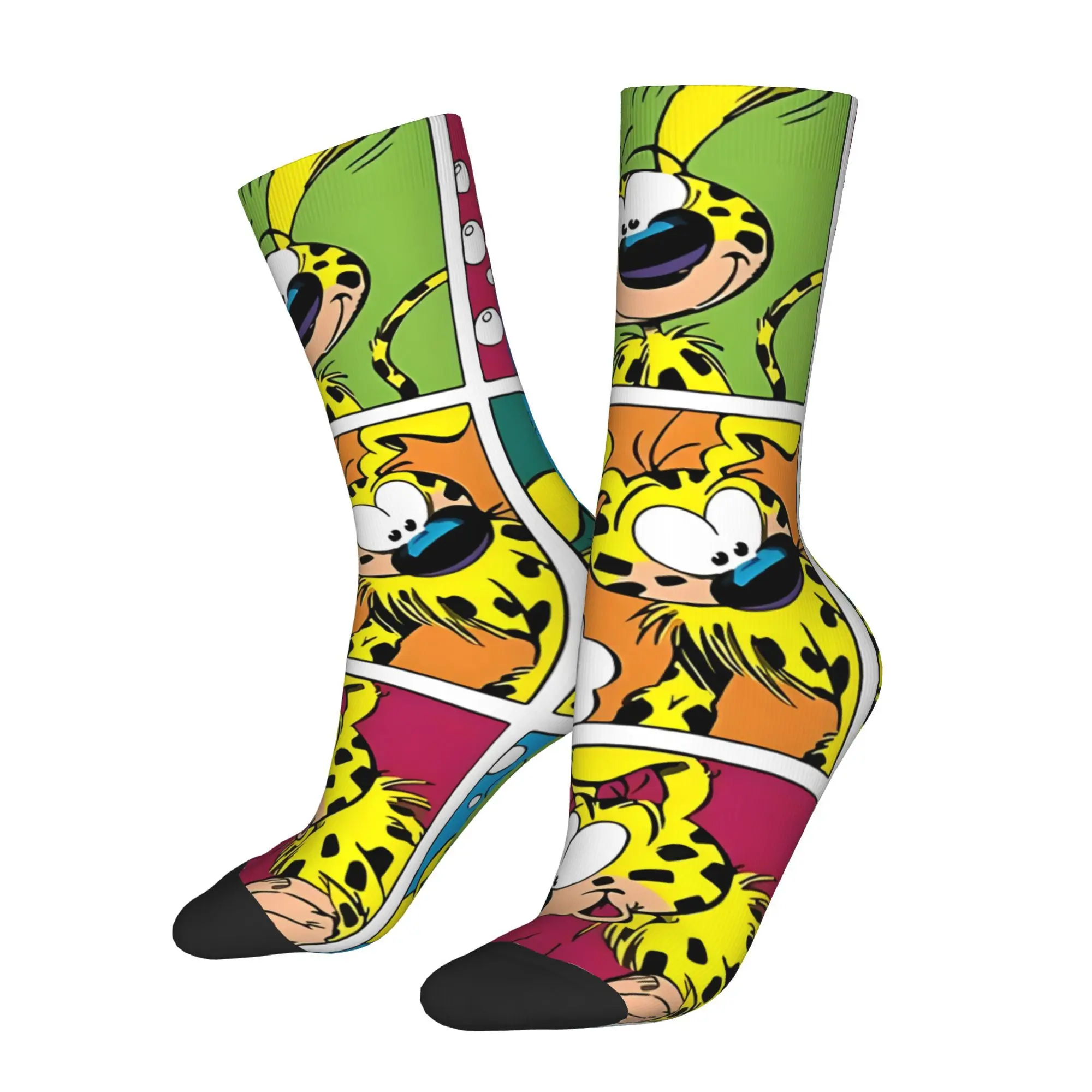 

Marsupilami Yellow Leopard Cartoon Men Cycling Socks All Season Breathable Athletic Crew Socks for Spring Summer Fall Winter
