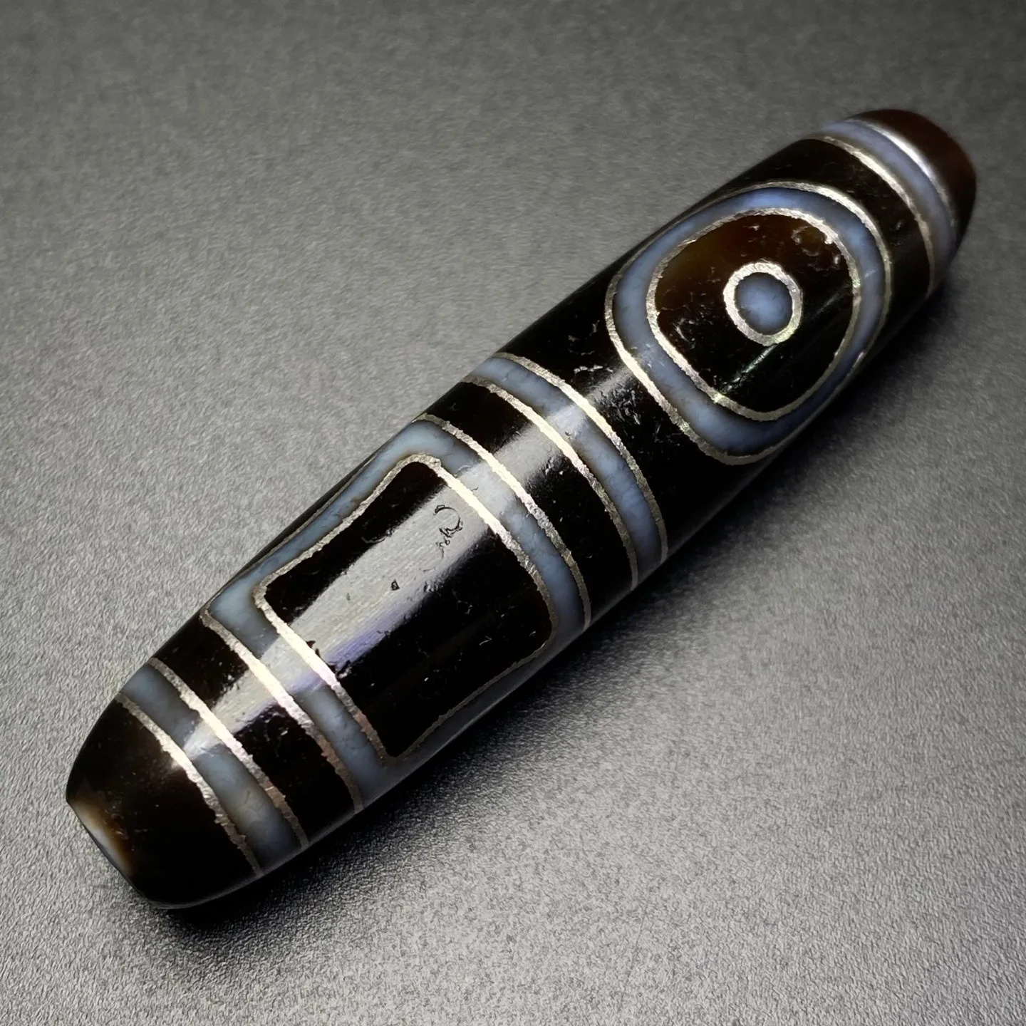 Tibetan Buddhism Agate Inlaid Silver Wire Heaven Earth Dzi Bead Pendant Z2777