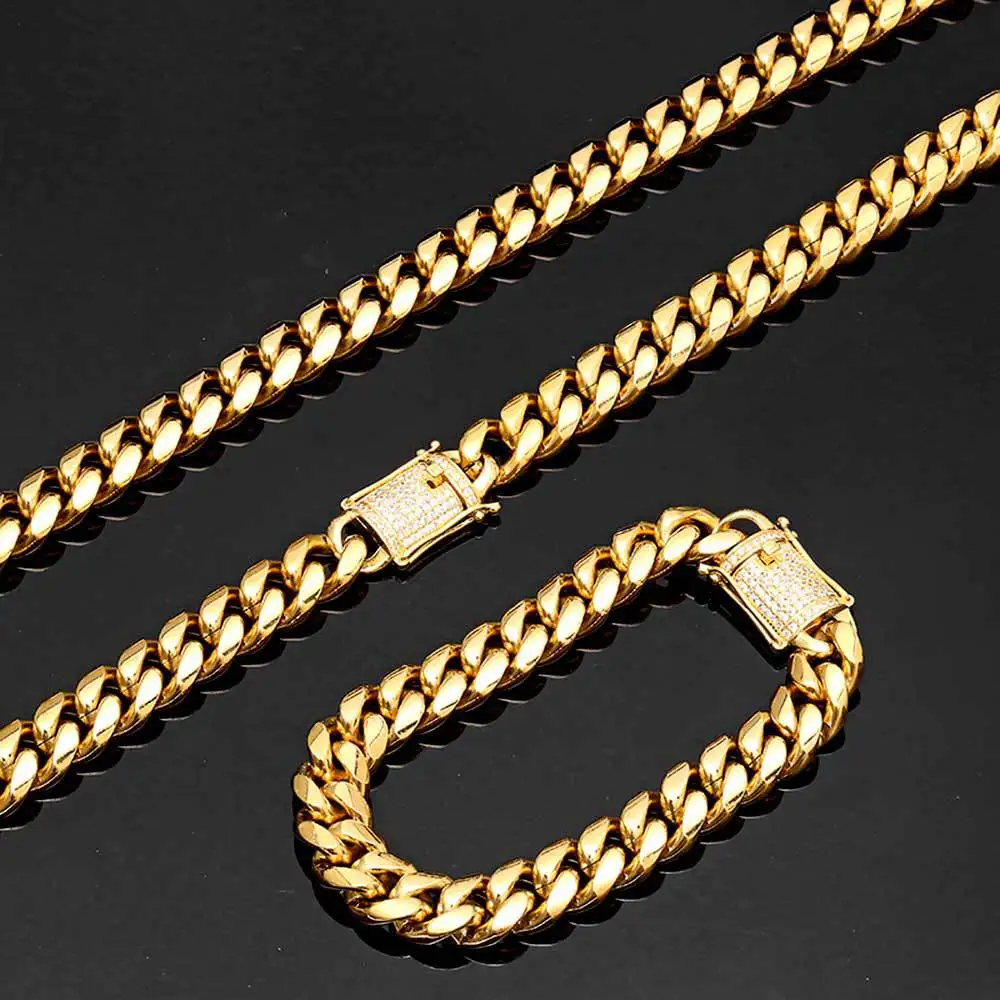 Luxury 24K 9999 Pure Gold real gold Men's Hip Hop 12mm Point Drilled Button Round Grinding Encryption Cuban Necklace Bracelet