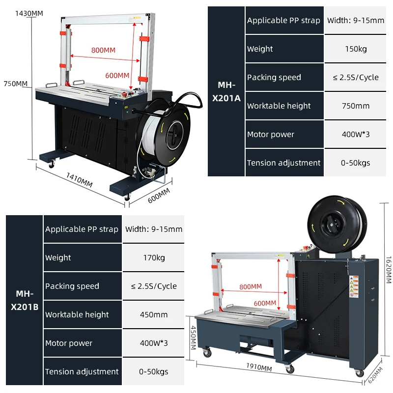 Fully Automatic 220V Three Electric Motors Stainless Steel Workbench Packing Machinery Carton Auto Strapping Machines