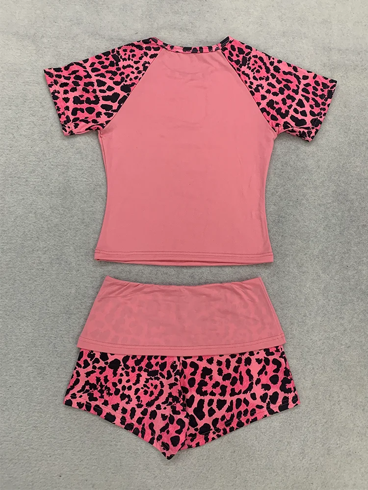 Damen 2-teiliges Shorts-Set mit Leopardenmuster, Raglanärmeln, Rundhalsausschnitt, schmaler Passform, Sommer-Loungewear, Schlafanzug, Freizeitkleidung für den Alltag, Homewear – Detail 11