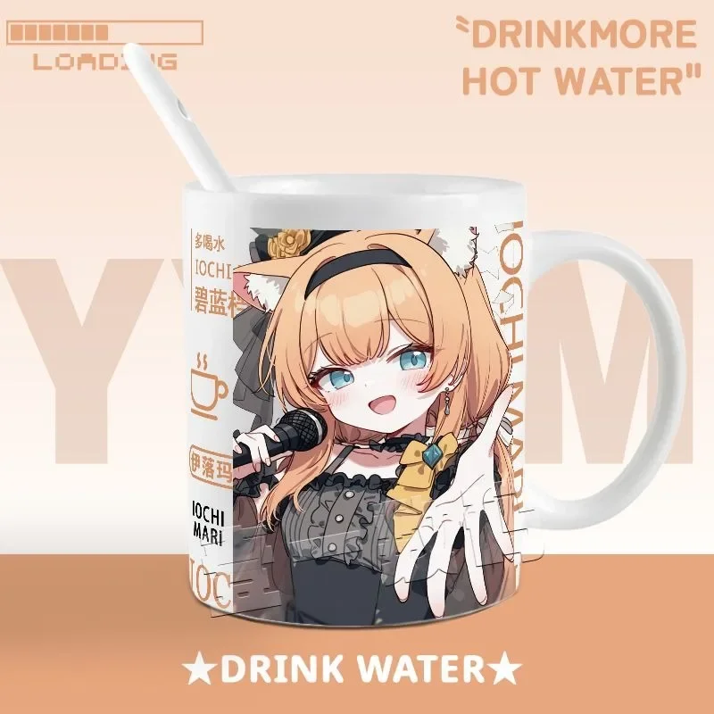 Anime Game Blue Archive Cosplay Iochi Mari Cup Mug Lid Spoon Ceramic Print Coffee Milk Tea Juice Mug Cups