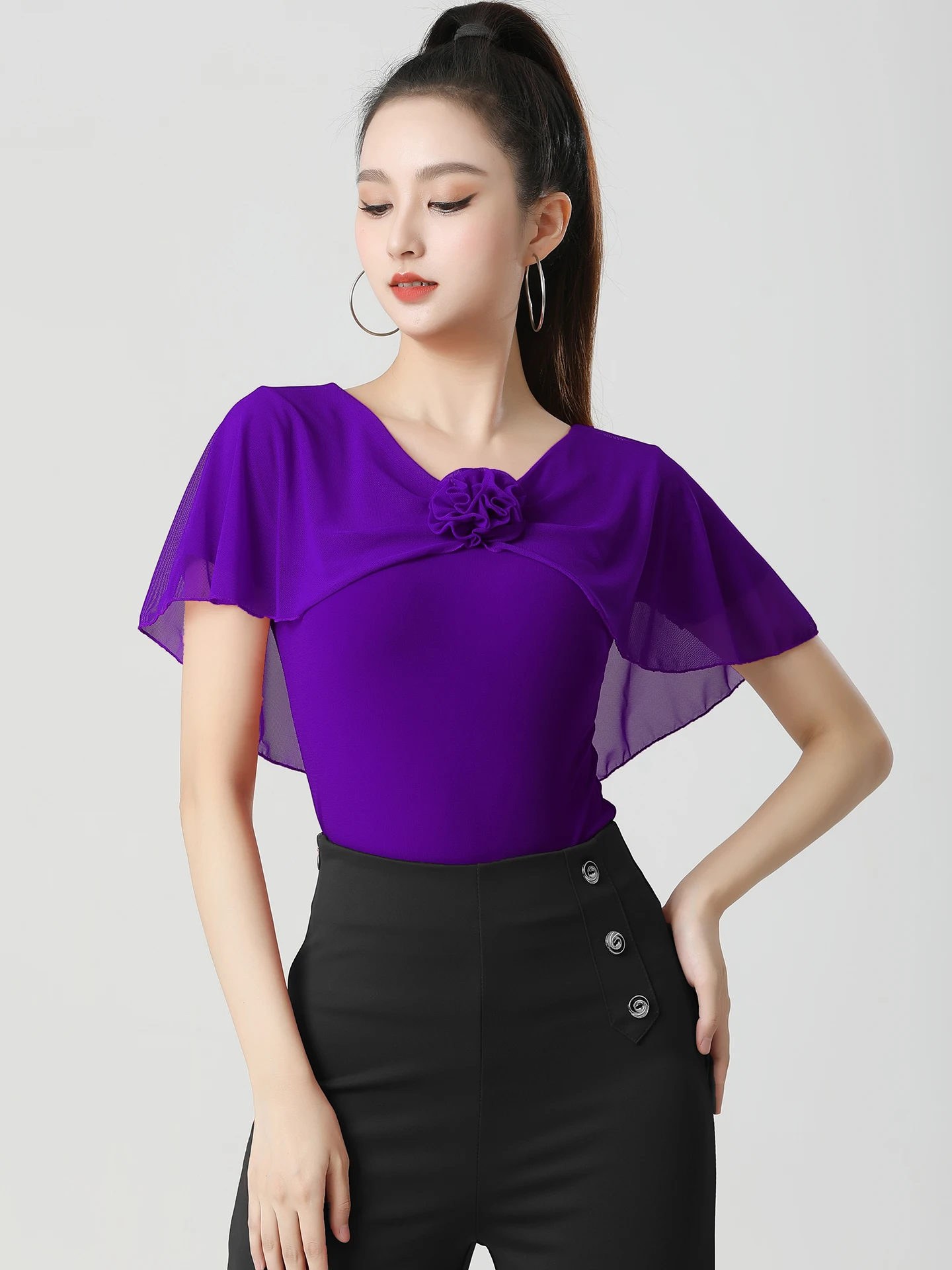 

Костюм для латинских танцев для женщин и взрослых, летняя новая танцевальная одежда с цветком, топ для современных бальных танцев