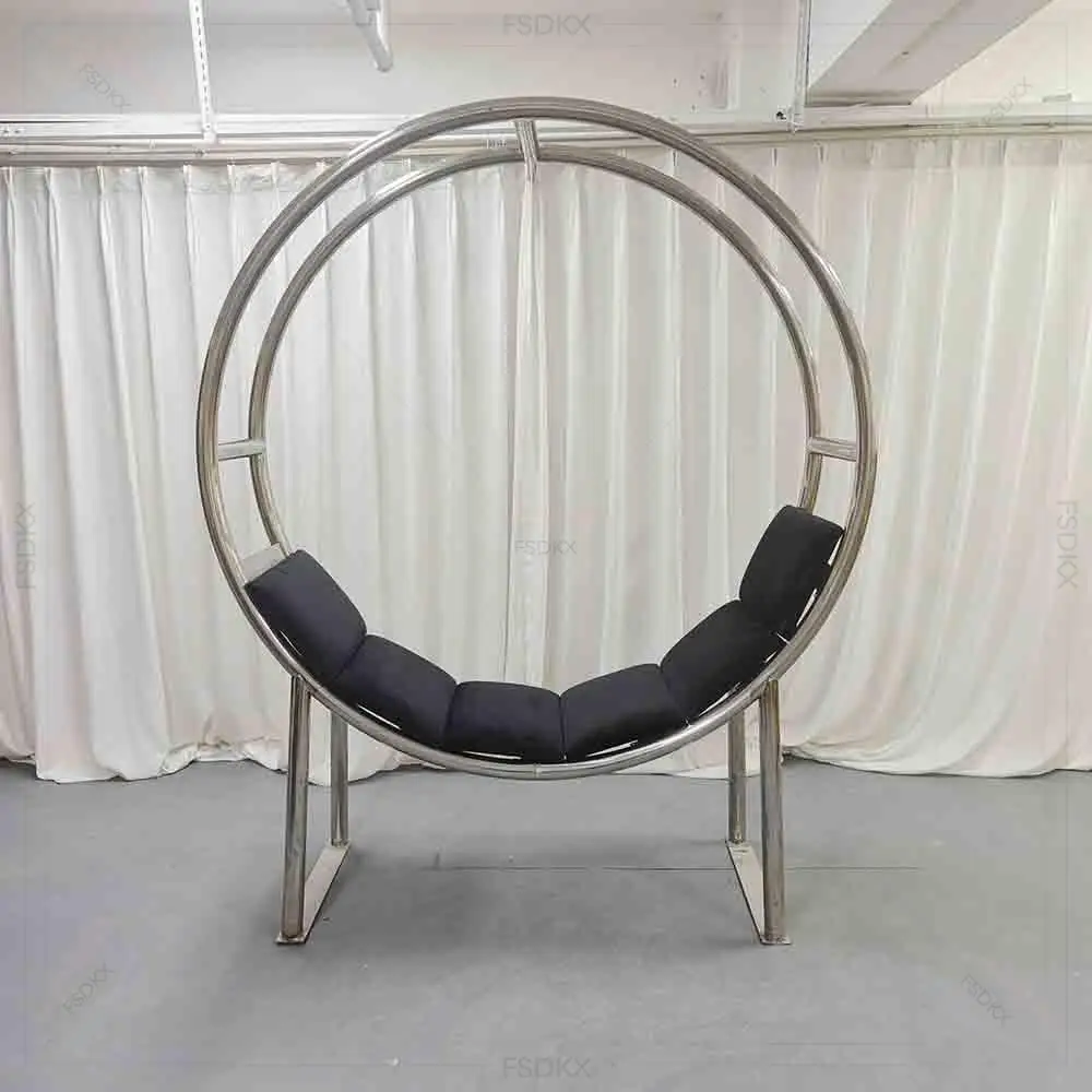 High Quality White Gold Wedding Stainless Steel Throne Chairs Round Sofa for Bride and Groom