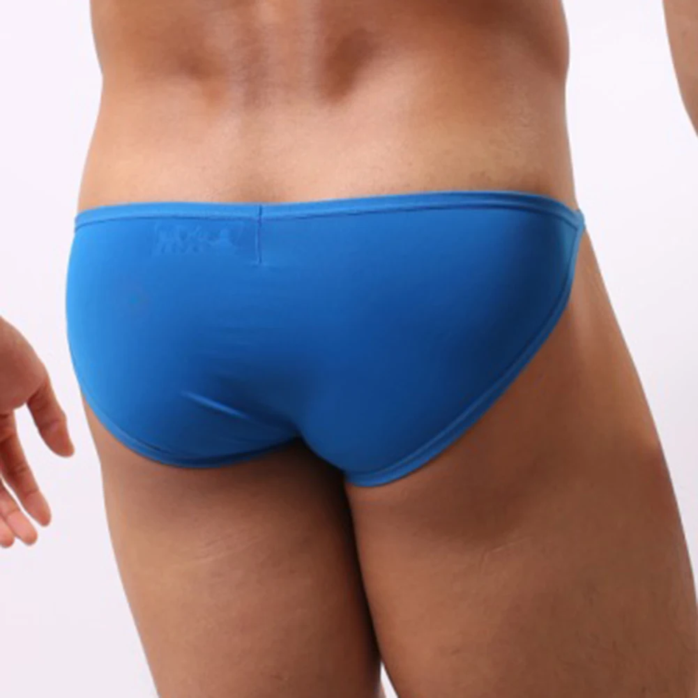 

Men's Ice Silk Comfortable Low Waist Briefs Bag Pouch Solid Color Skin Friendly Underpants Thin Soft Elastic Underwear