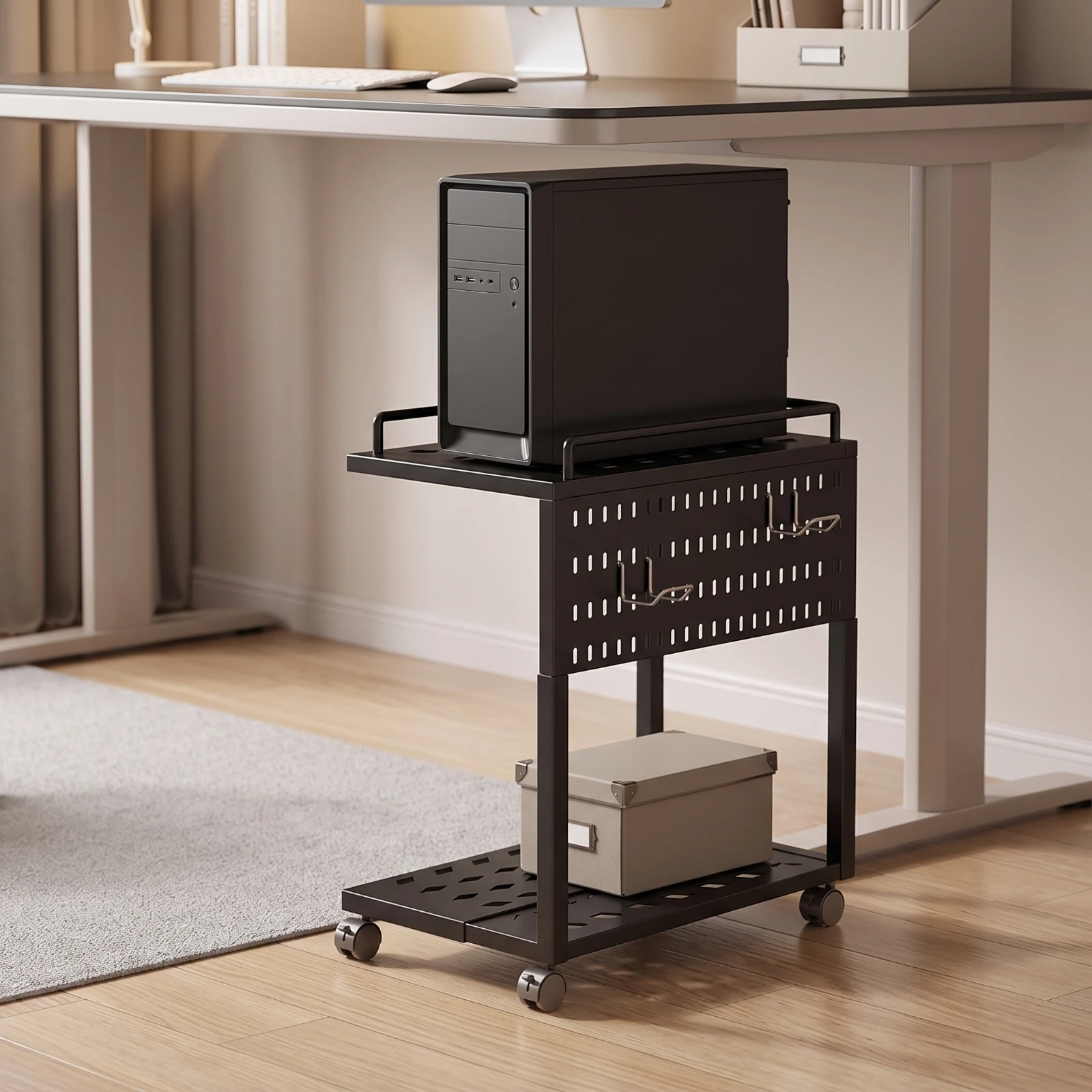 Computer Desktop Stand with Wheels Wheeled Computer Desktop Stand Rolling Computer Tower Cart Heavy-Duty Computer Tower Cart