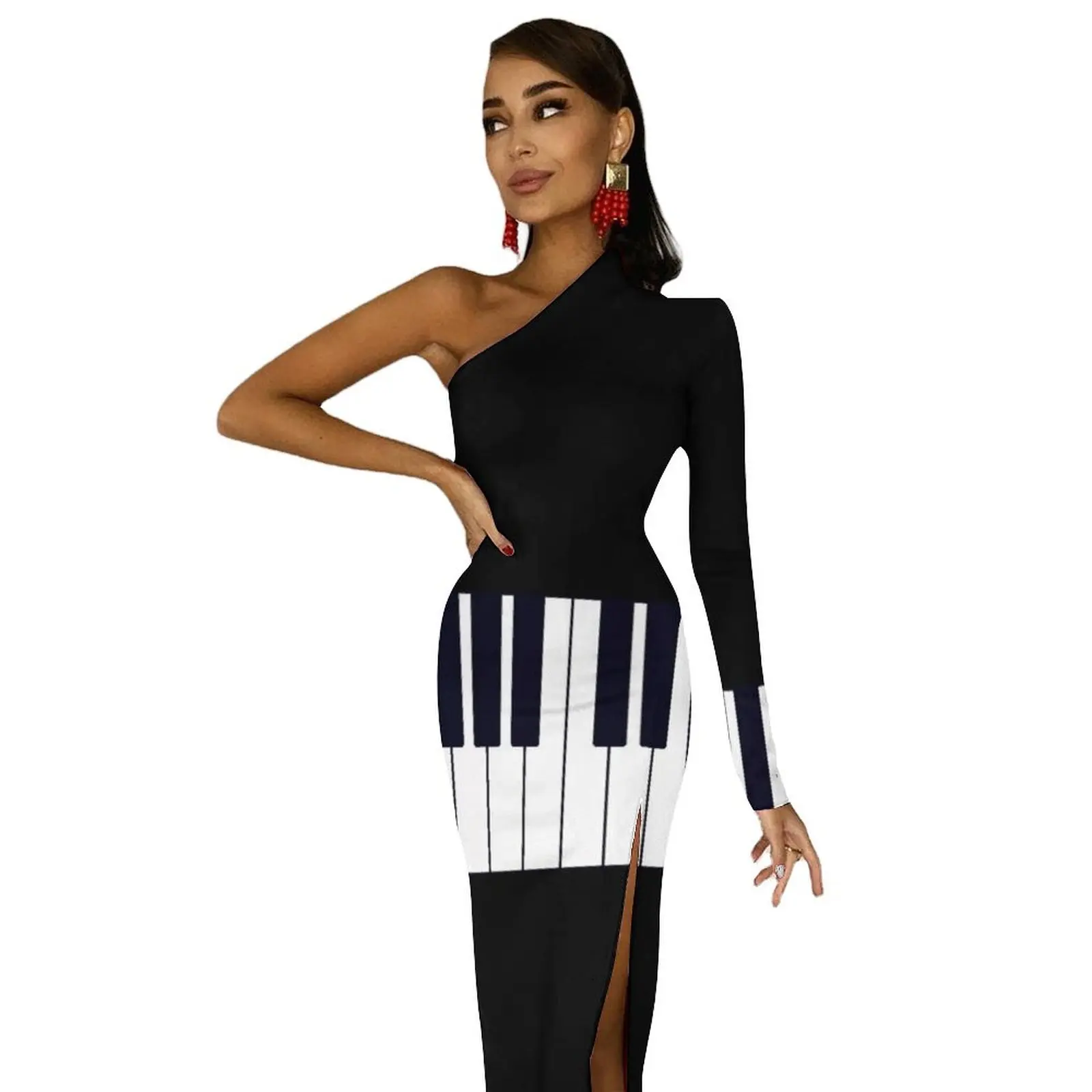 Piano Toetsen Half Dleeve Split Dress Women 'S Summer Kleding 2024 Festival Outfit Vrouwen Bruid Jurken Verjaardag Jurk Voor Vrouwen