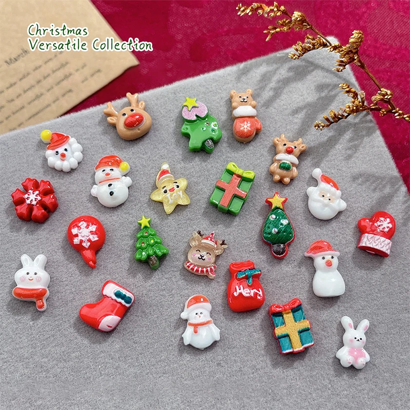 10Pcs Christmas Cartoon Nails Decoration Santa Claus,Elk,Bell,Tree Resin Nail Charms Cute Jewelry Part Decoration Accessories