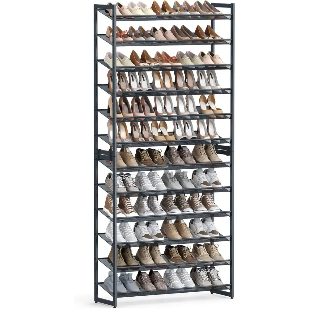 

12-Tier Stackable Shoe Shelf Set, Metal Shoe Storage for Garage, Entryway, with Adjustable Shelves, Hold 48-60 Pairs, Cool Gray