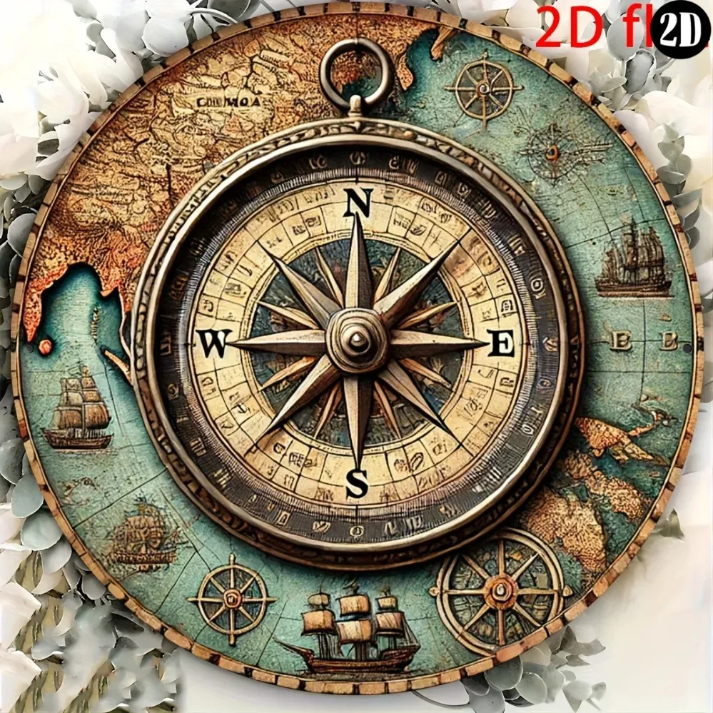 لافتة بوصلة بحرية عتيقة ثنائية الأبعاد - ديكور داخلي/خارجي فريد وفكرة هدية مثالية #2