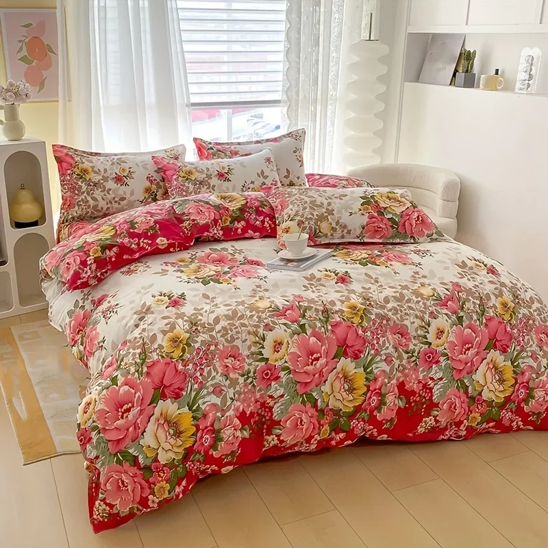 Floral Duvet Cover Set with Zipper Closure - 3 Piece Bedding Set Includes 1  Duvet Cover and 2 Pillowcases