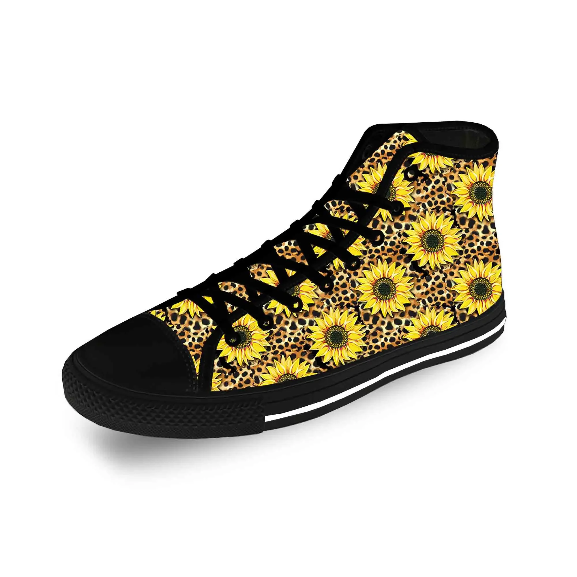 Zonnebloemen Patroon Lichtgewicht Doek 3d Print Grappige Mode Hoge Top Canvas Schoenen Mannen Vrouwen Tiener Casual Ademende Sneakers