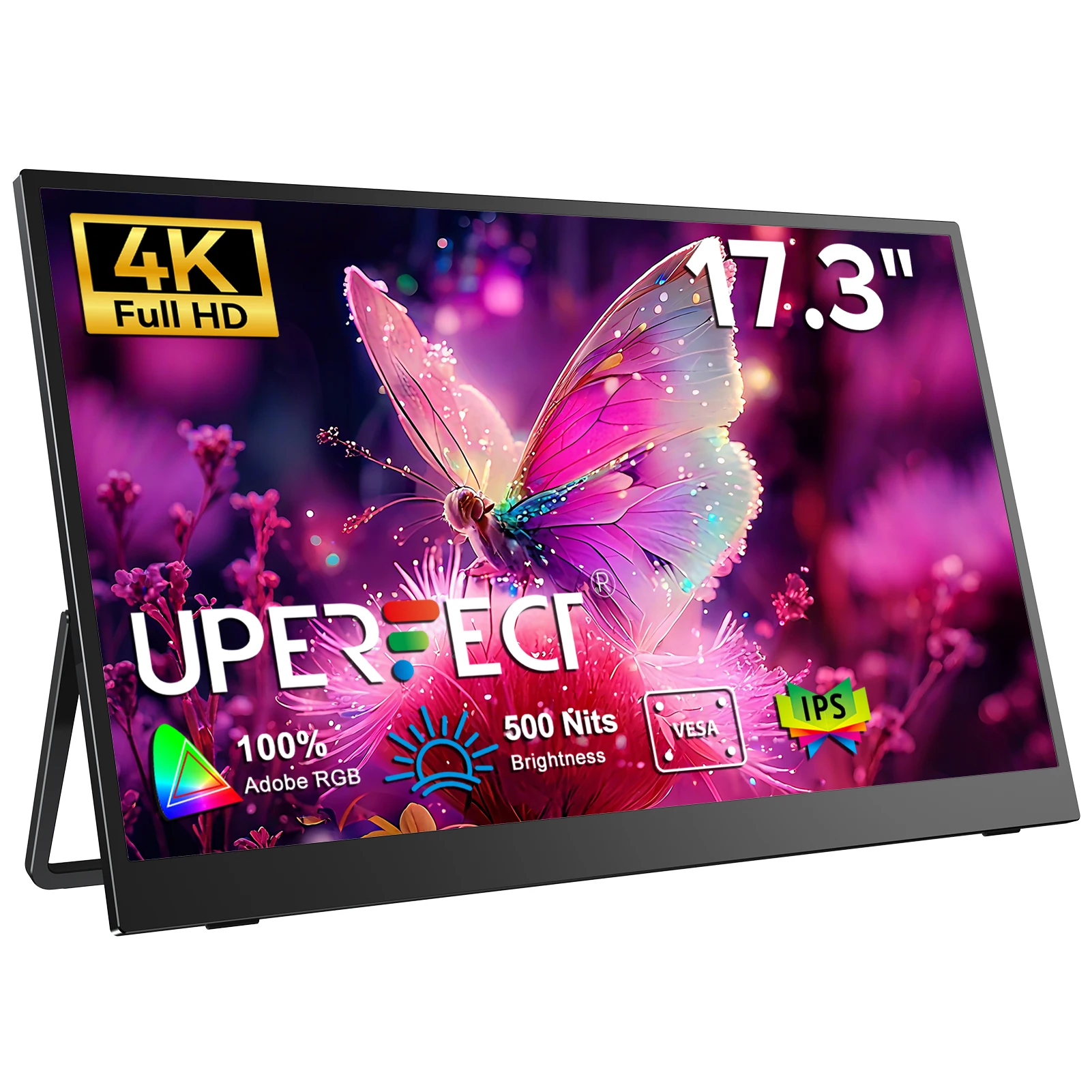 

UPERFECT 17.3"4K Portable Monitor 500 Nits 100% AdobeRGB UHD FreeSync HDR IPS Display 2 Speakers Travel Screen For Laptop Tablet