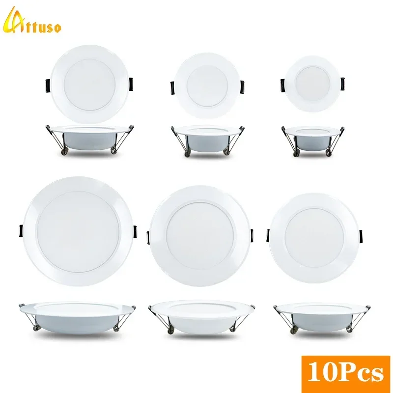 10pcs/lot Led Downlights 220V Ceiling Light 3W 5W 7W Recessed Down Light Round Panel Light 9W 12W 15W Spotlight Indoor Lighting