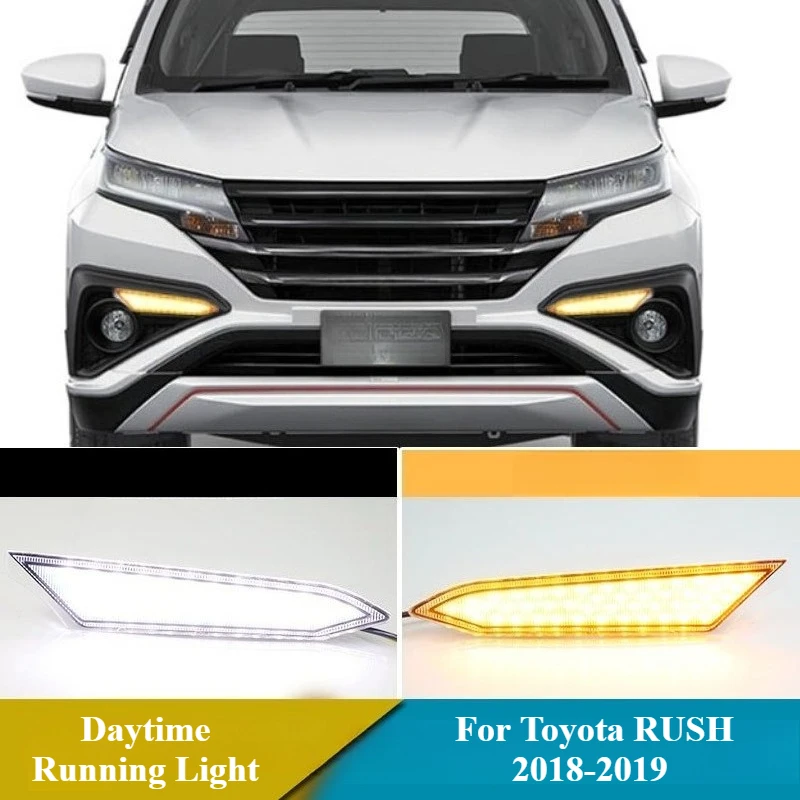 

Для Toyota RUSH 2018-2019 2 шт. светодиодные дневные ходовые огни переднего бампера противотуманные фары DRL динамический указатель поворота 12 В аксессуары для дневных фонарей