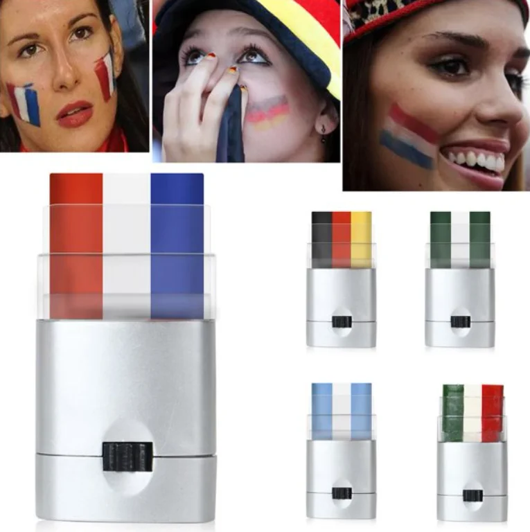 Soccer Sports Event National Flag Sweatproof Face Paint Stick 3 Color Face Body Paint Makeup Stick Football Fan Face Paint Stick