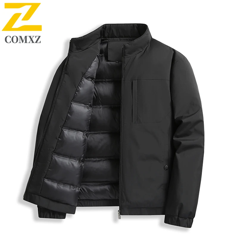 Jaket Musim Dingin Pria Nyaman untuk Bepergian ke Kantor, Mantel Tebal Hangat, Kasual Longgar dengan Kerah Tegak, Parka Tahan Dingin untuk Perjalanan