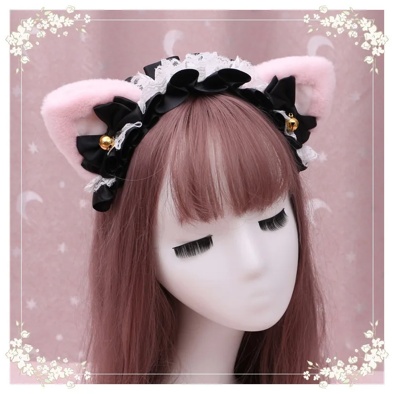 Halloween Gothic Cosplay Haar Hoop Lolita Kawaii Plüsch Katze Ohren Maid Frauen Mädchen Rüschen Spitze Stirnband Haar Zubehör