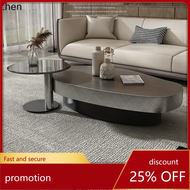 

HXL coffee table modern minimalist stainless steel with solid wood light luxury small apartment living room special-shaped