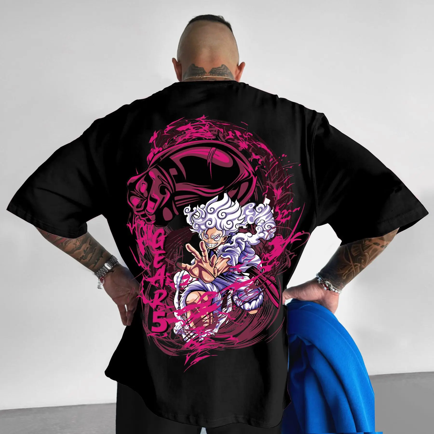 

Anime Men T-Shirt One Piece 5 Gear Classic Luffy Printing Cotton Short Sleeved Casual Fashion Outdoor Clothes Boys Birthday Gift