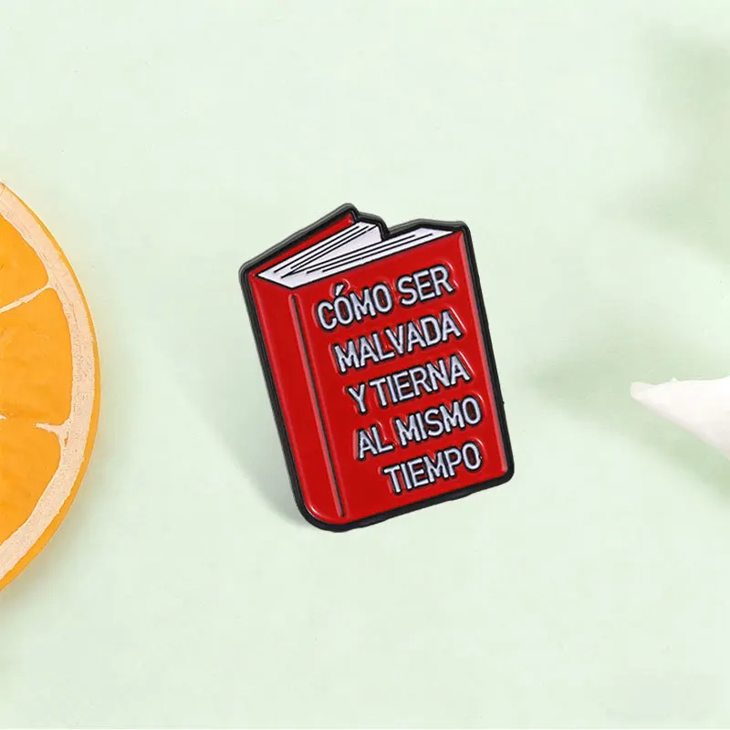 Spanish Language Red Book Alloy Brooch Pin Fun Cartoon Books Metal Badge For Gift DIY Clothing Bags Hat Scarf Jeans Accessories