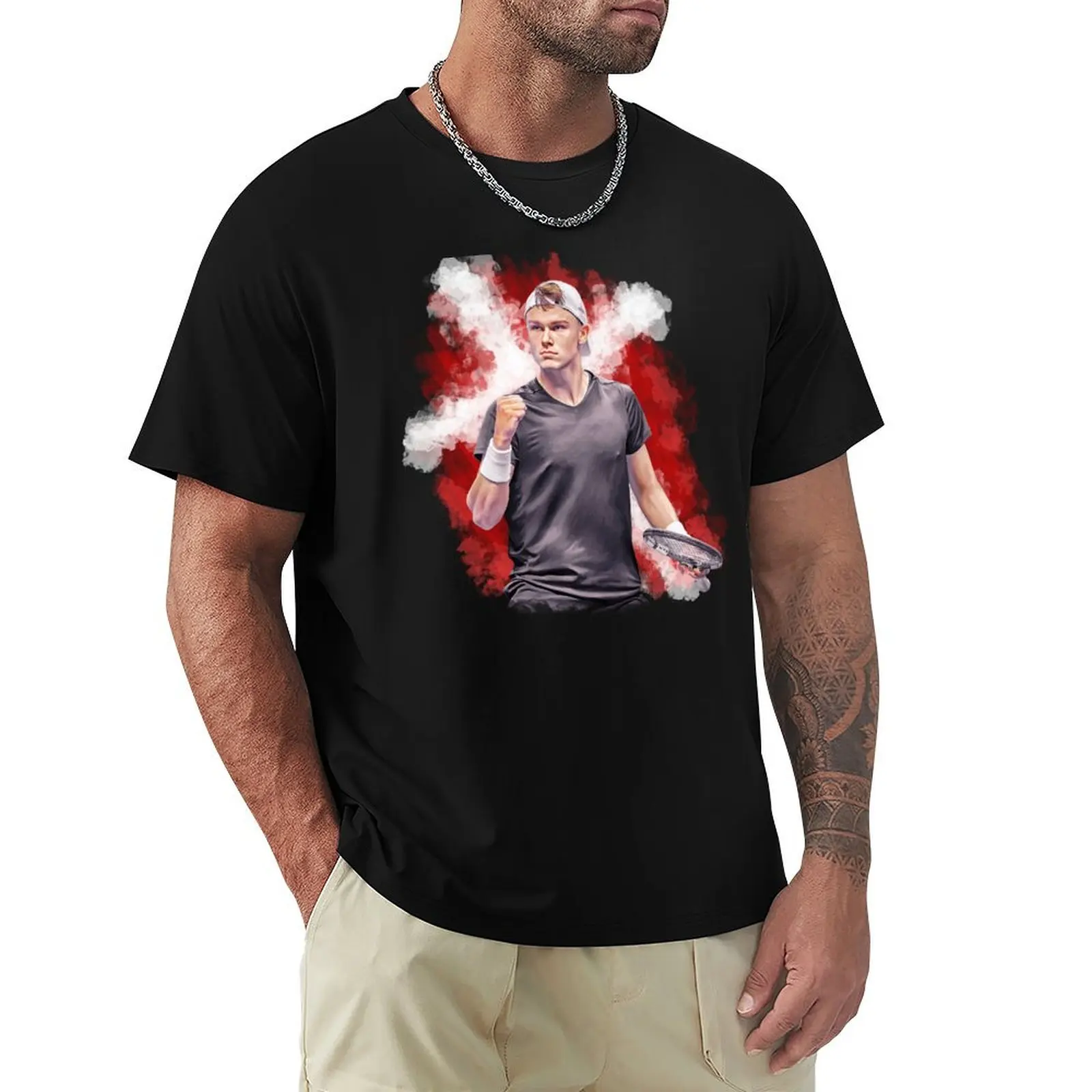 Holger Rune of Denmark come on gesture at ATP Finals 2023. Digital artwork print wall poster portrait illustration by Sa T-Shirt