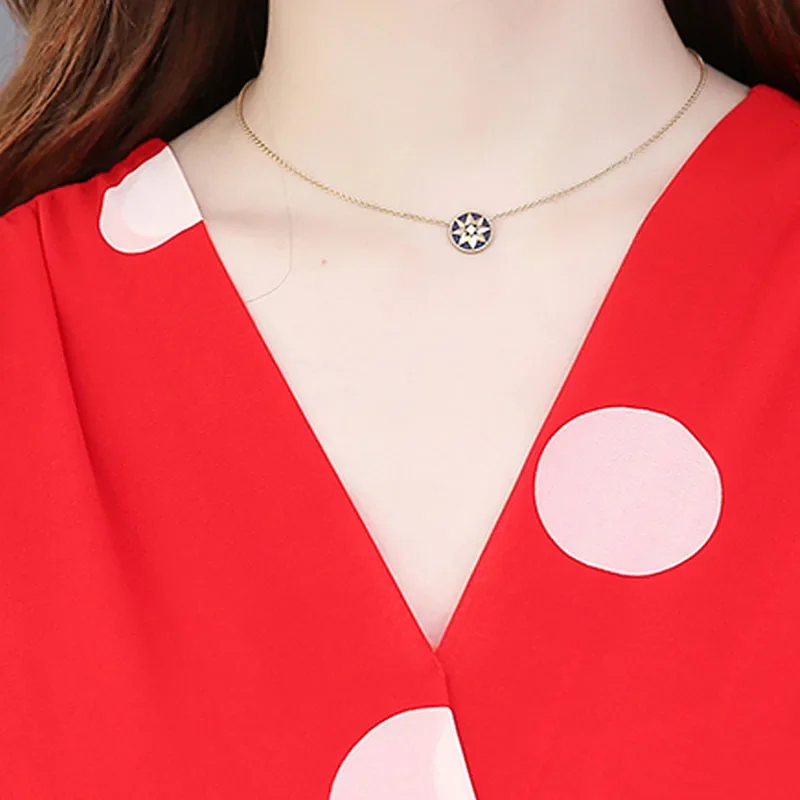 Elegant ยาวผู้หญิง V คอ Polka Dot ชุดชีฟองแขนสั้น 2025 ฤดูร้อนใหม่สุภาพสตรี Casual เอวชุด Vestidos 4XL