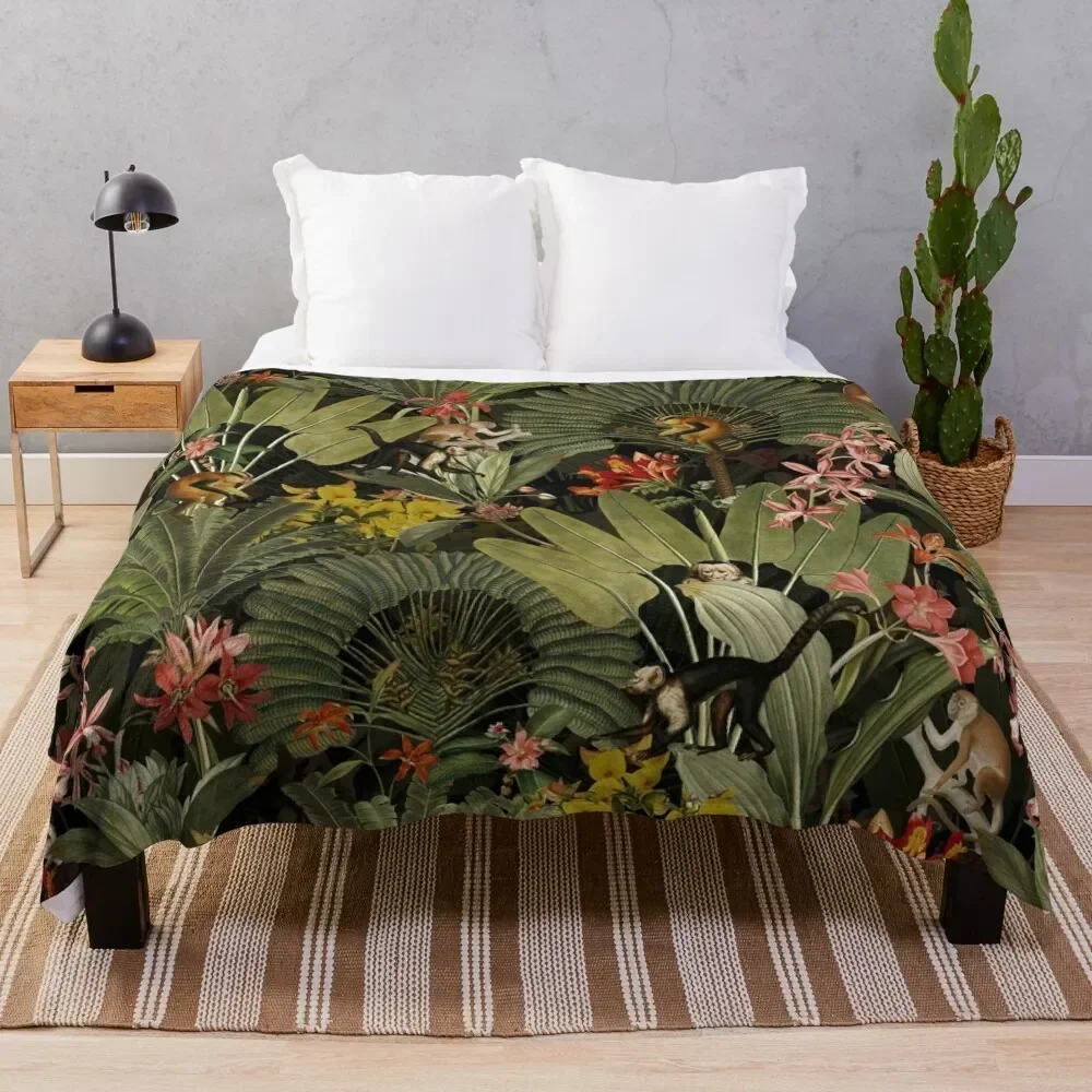 

Tropical Exotic Vintage Midnight Jungle Monkeys Night Garden Throw Blanket Fluffy Cozy Throw Blanket for Home Decor