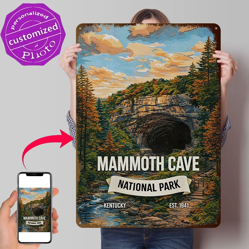 Mammoth Cave National Park Vintage 3D Texture Printed Poster Custom Vintage Metal Tin Plate Sign for Wall Art Office Decor Room